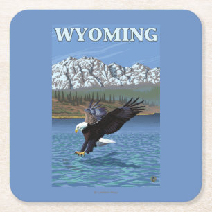 Dessous-de-verre Carré En Papier Eagle chauve plongeant - le Wyoming