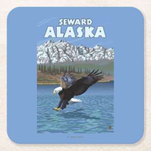 Dessous-de-verre Carré En Papier Eagle chauve plongeant - Seward, Alaska