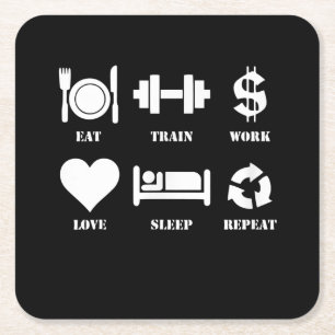 Dessous-de-verre Carré En Papier Eat Train Work Love Sleep Repeat Motivational Gym