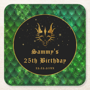 Dessous-de-verre Carré En Papier Écaille de Dragon Vert Or Faux Paillettes Annivers