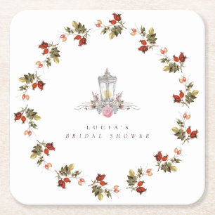 Dessous-de-verre Carré En Papier Échantillon Rustique Floral Roses et Lanterne pour