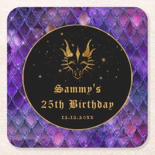 Dessous-de-verre Carré En Papier Échelles de dragon violet Or Paillettes Faux Anniv