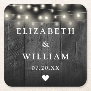 Dessous-de-verre Carré En Papier Éclairage à cordes Boho Boho Russe Noir Mariage de