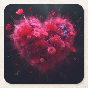 Dessous-de-verre Carré En Papier Éclatement du coeur rose
