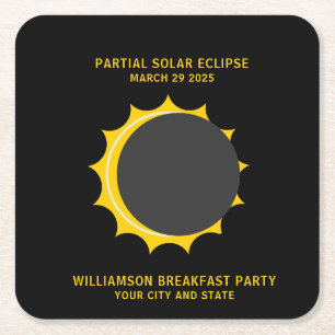 Dessous-de-verre Carré En Papier Éclipse solaire partielle mars 2025 Personnalisée