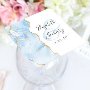 Dessous-de-verre Carré En Papier Écriture de géode d'agate bébé bleu or mariage