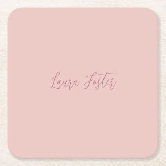 Dessous-de-verre Carré En Papier Écriture manuscrite classique Nom élégant Rose Gol