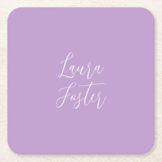 Dessous-de-verre Carré En Papier Écriture manuscrite Nom élégant Couleur Lilac