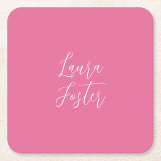 Dessous-de-verre Carré En Papier Écriture manuscrite Nom élégant Couleur rose