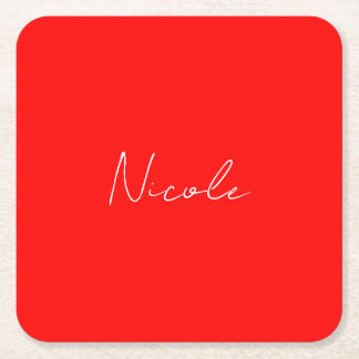 Dessous-de-verre Carré En Papier Écriture manuscrite Nom élégant Rouge Blanc Couleu