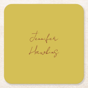 Dessous-de-verre Carré En Papier Écriture manuscrite professionnelle couleur or