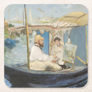 Dessous-de-verre Carré En Papier Edouard Manet - Monet Peinture sur son Studio Boat