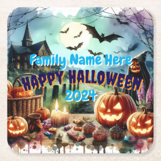 Dessous-de-verre Carré En Papier Eerie Halloween Night Watercolor