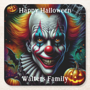 Dessous-de-verre Carré En Papier Éffrayante Fête d'Halloween Clown effrayant Person