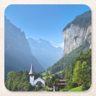 Dessous-de-verre Carré En Papier Eglise dans la vallée de Lauterbrunnen, Suisse