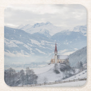 Dessous-de-verre Carré En Papier Église dans Zillertal dans des dessous de verre