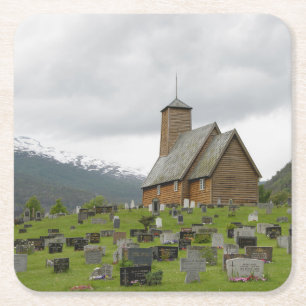 Dessous-de-verre Carré En Papier Église de barre avec le cimetière dans des desso
