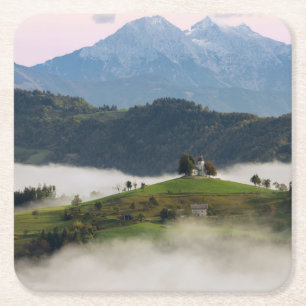 Dessous-de-verre Carré En Papier Église de St Thomas et montagnes, dessous de verre