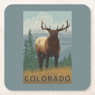 Dessous-de-verre Carré En Papier Élans SceneColorado