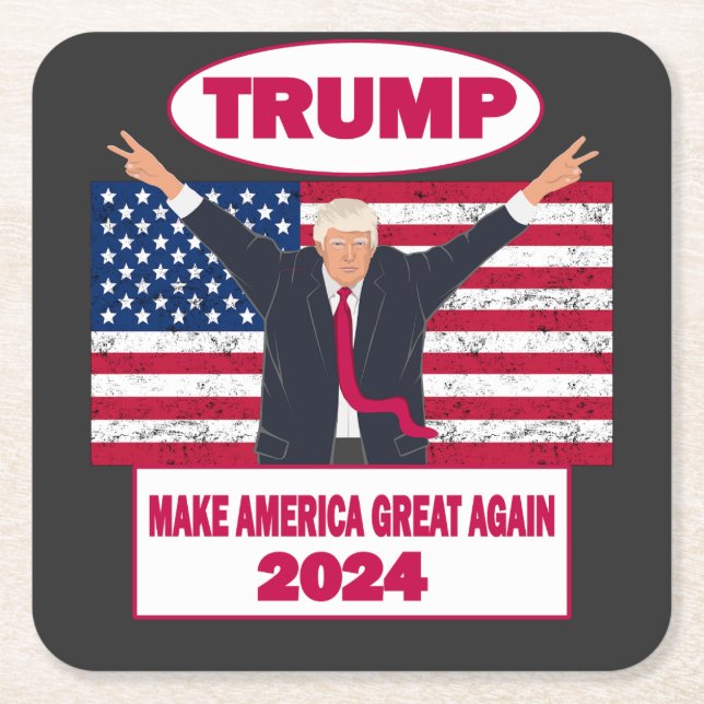Dessous-de-verre Carré En Papier Élection politique Trump 2024 - Drapeau américain (Devant)