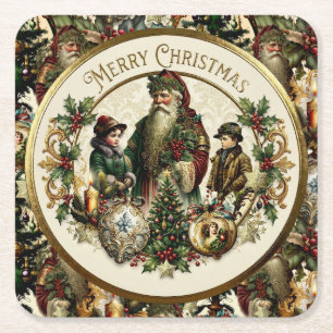 Dessous-de-verre Carré En Papier Élégance de Noël victorien 