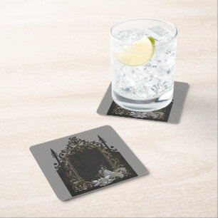 Dessous-de-verre Carré En Papier Elégance en argent et noir.