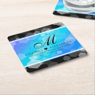 Dessous-de-verre Carré En Papier Élégant 41ème anniversaire Mariage de Topaz Bleu