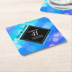 Dessous-de-verre Carré En Papier Élégant 41ème anniversaire Mariage de Topaz Bleu