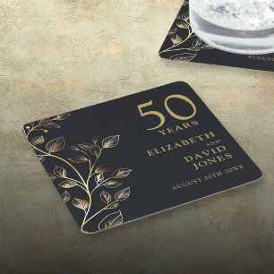 Dessous-de-verre Carré En Papier Élégant 50e anniversaire de Mariage de la florale
