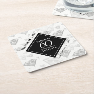Dessous-de-verre Carré En Papier Élégant 60e anniversaire de Mariage de diamant