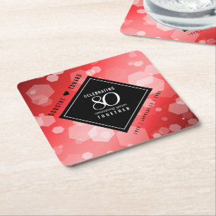Dessous-de-verre Carré En Papier Élégant 80ème anniversaire de Ruby Mariage
