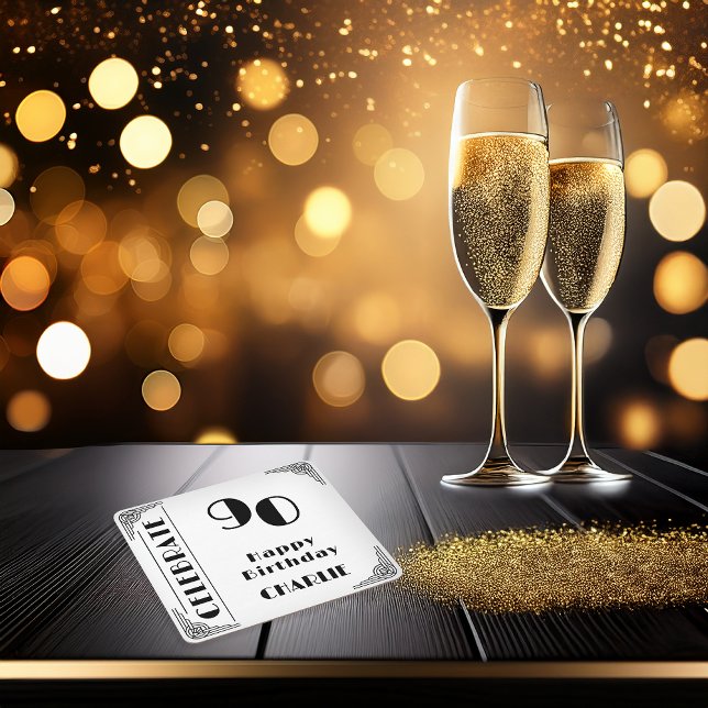 Dessous-de-verre Carré En Papier Elegant Art Deco Black & White 90th Birthday Party (Elegant Art Deco 90th Birthday Party Black and White Paper Party Coasters)