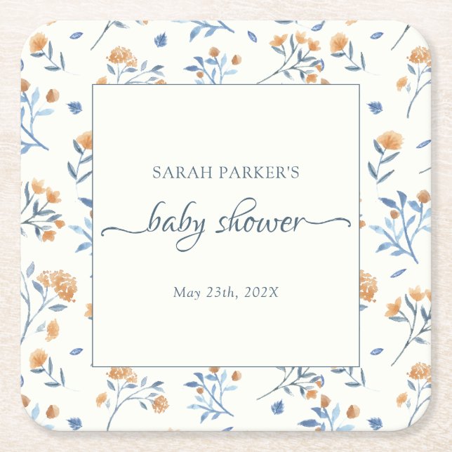 Dessous-de-verre Carré En Papier Elégant Baby shower Boho Fleur sauvage (Devant)