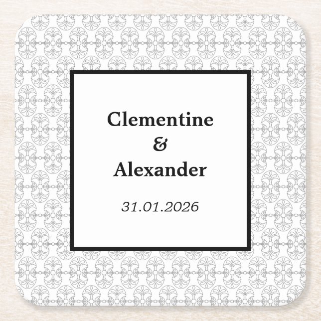 Dessous-de-verre Carré En Papier Elegant Black and White Art Deco Style (Devant)