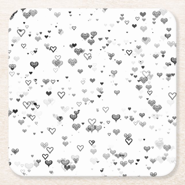 Dessous-de-verre Carré En Papier Elegant Black & Grey Hearts Pattern Coaster (Devant)