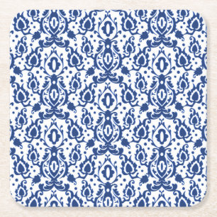 Dessous-de-verre Carré En Papier Elégant bleu et blanc marocain style Damas