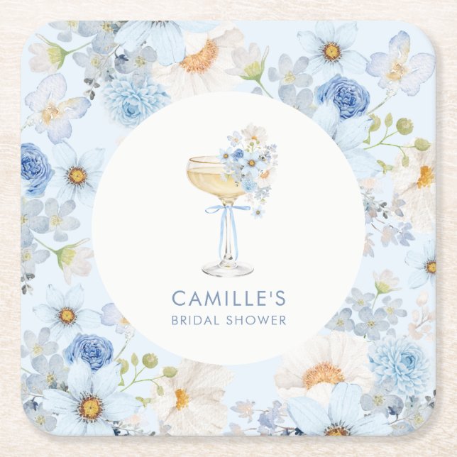 Dessous-de-verre Carré En Papier Elegant Blue Bubbly Brunch Bridal Shower  (Devant)