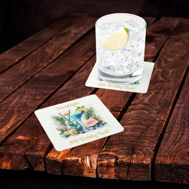 Dessous-de-verre Carré En Papier Elégant Blueberry Brunch 30e anniversaire Fête (Créateur téléchargé)