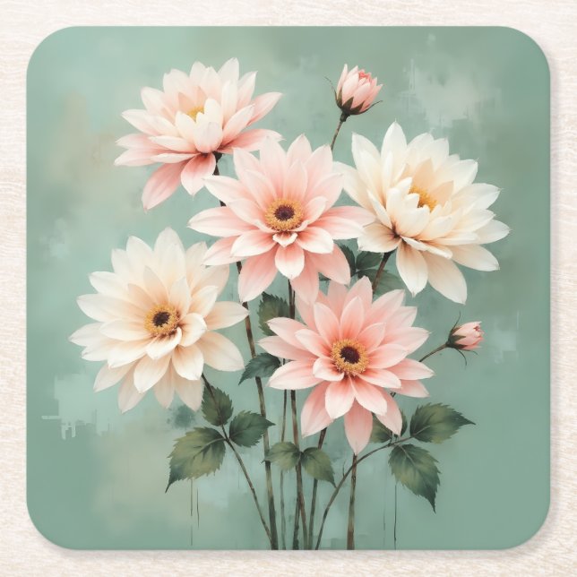 Dessous-de-verre Carré En Papier Elegant Blush Chrysanthemum Art (Devant)