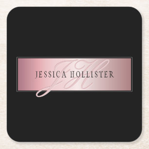 Dessous-de-verre Carré En Papier Elégant Blush Faux Rose Gold   Nom et initiales