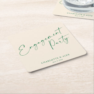 Dessous-de-verre Carré En Papier Élégant calligraphie vert ivoire pour fête de fian