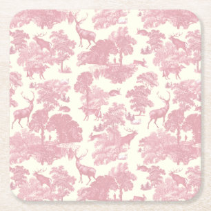 Dessous-de-verre Carré En Papier Elégant Chic Rose Toile Cerf Boodland
