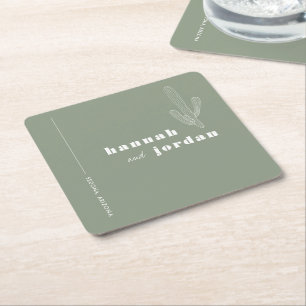 Dessous-de-verre Carré En Papier Élégant désert Cactus Mariage vert
