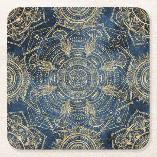 Dessous-de-verre Carré En Papier Elégant design de l'or de Mandala Blue Whimsy