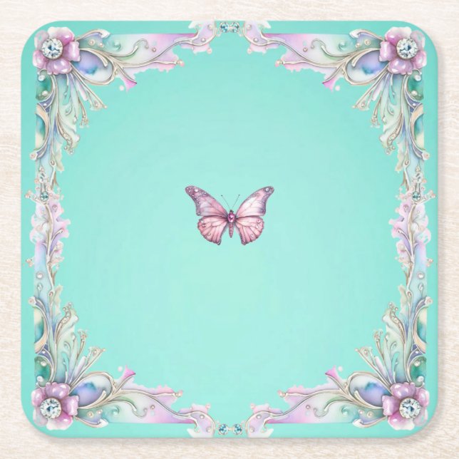 Dessous-de-verre Carré En Papier Élégant Dessous de verre Papier Papier Diamant Ros (Devant)