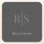 Dessous-de-verre Carré En Papier Elegant DIY Grey Monogram & White Name, Dark Grey<br><div class="desc">Personalize this elegant Dark Grey design with grey monogram and white name. Click “Customize” to change colors and type styles.</div>