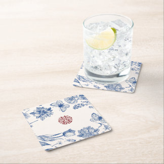 Dessous-de-verre Carré En Papier Élégant Double Xi Fleur Mariage Chinois