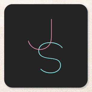 Dessous-de-verre Carré En Papier Élégant Éditable Deux Initiales D'Apparence Modern