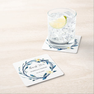 Dessous-de-verre Carré En Papier Élégant floral botanique de lys bleu marine victor