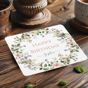 Dessous-de-verre Carré En Papier Elégant Floral Joyeux Anniversaire - Fête Personna